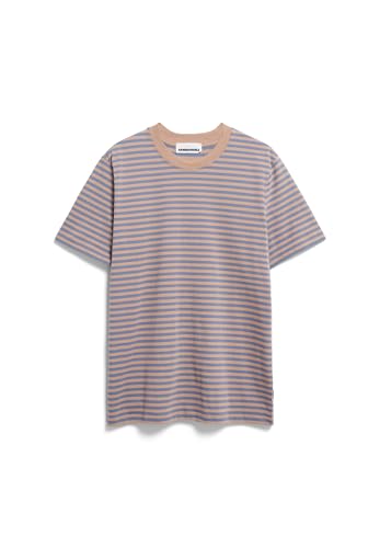 ARMEDANGELS VEGAAS Stripes - Herren L Cinnamon Dust-Blue Stone Shirts T-Shirt Rundhalsausschnitt Relaxed Fit von ARMEDANGELS