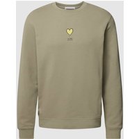 Armedangels Sweatshirt mit Motiv-Stitching Modell 'BAARO MELT HEAARTS' in Khaki, Größe M von ARMEDANGELS