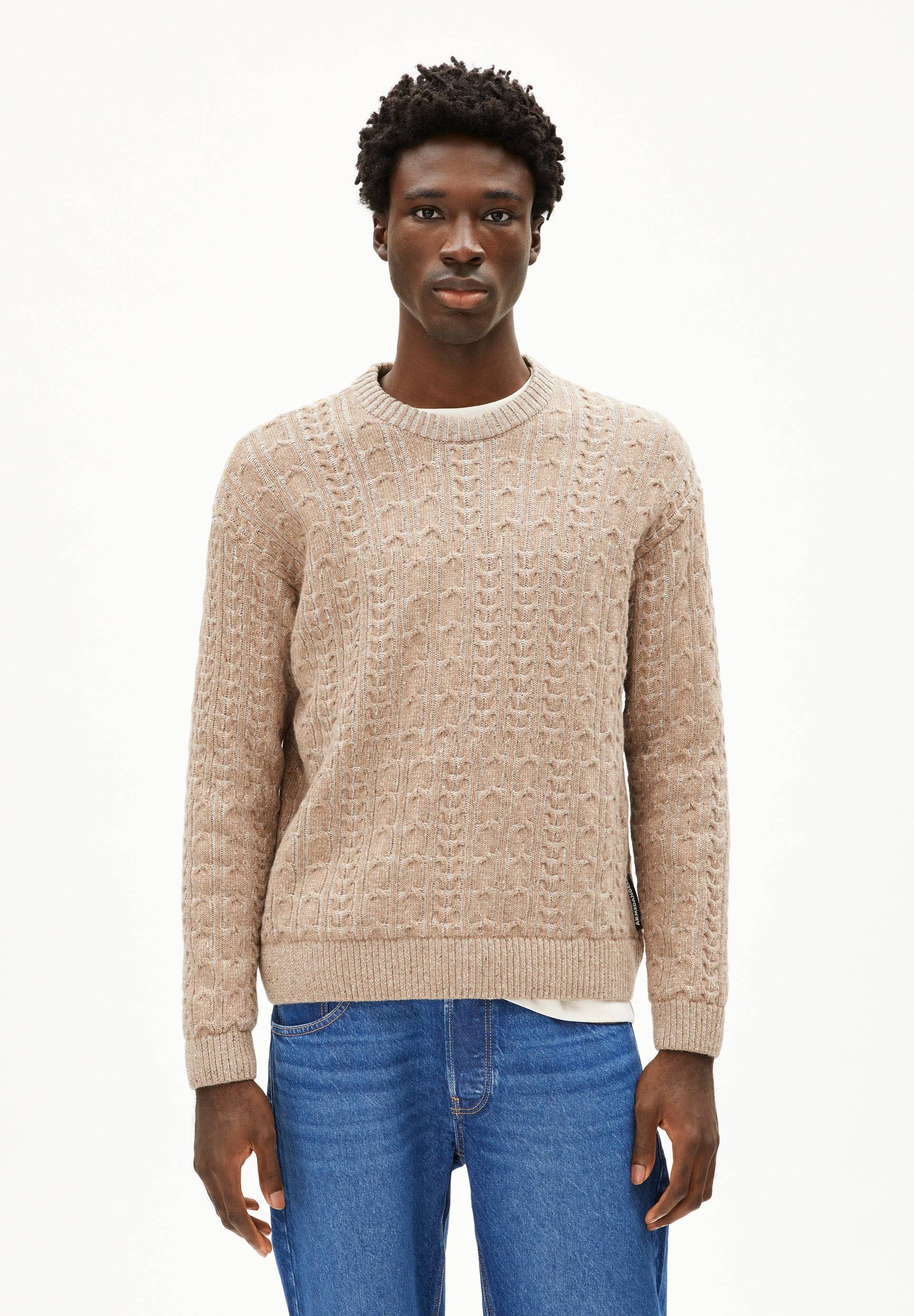 DAAKO | silver melange tweed-true camel Pullover aus Bio-Baumwoll Mix M von ARMEDANGELS