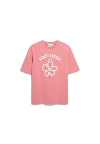 Damen Heavyweight T-Shirt aus recyceltem Baumwoll Mix TARJAA Logo FLOWAA Loose Fit Dark Peony von ARMEDANGELS