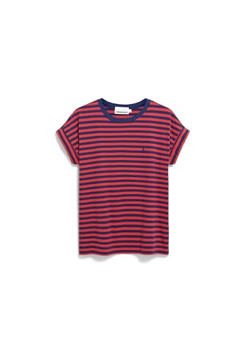 Damen T-Shirt aus Bio-Baumwolle IDAARA Stripes Loose Fit Blue Noon-Coral Blush von ARMEDANGELS