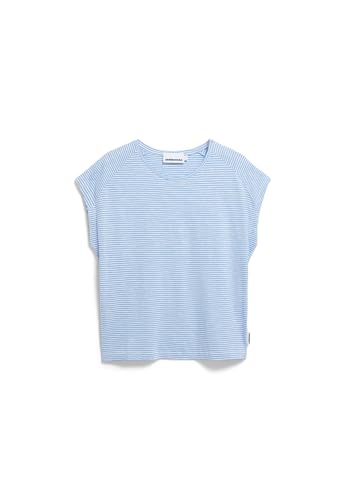 Damen T-Shirt aus Bio-Baumwolle ONELIAA Lovely Stripes Loose Fit Oatmilk-Silky Blue von ARMEDANGELS