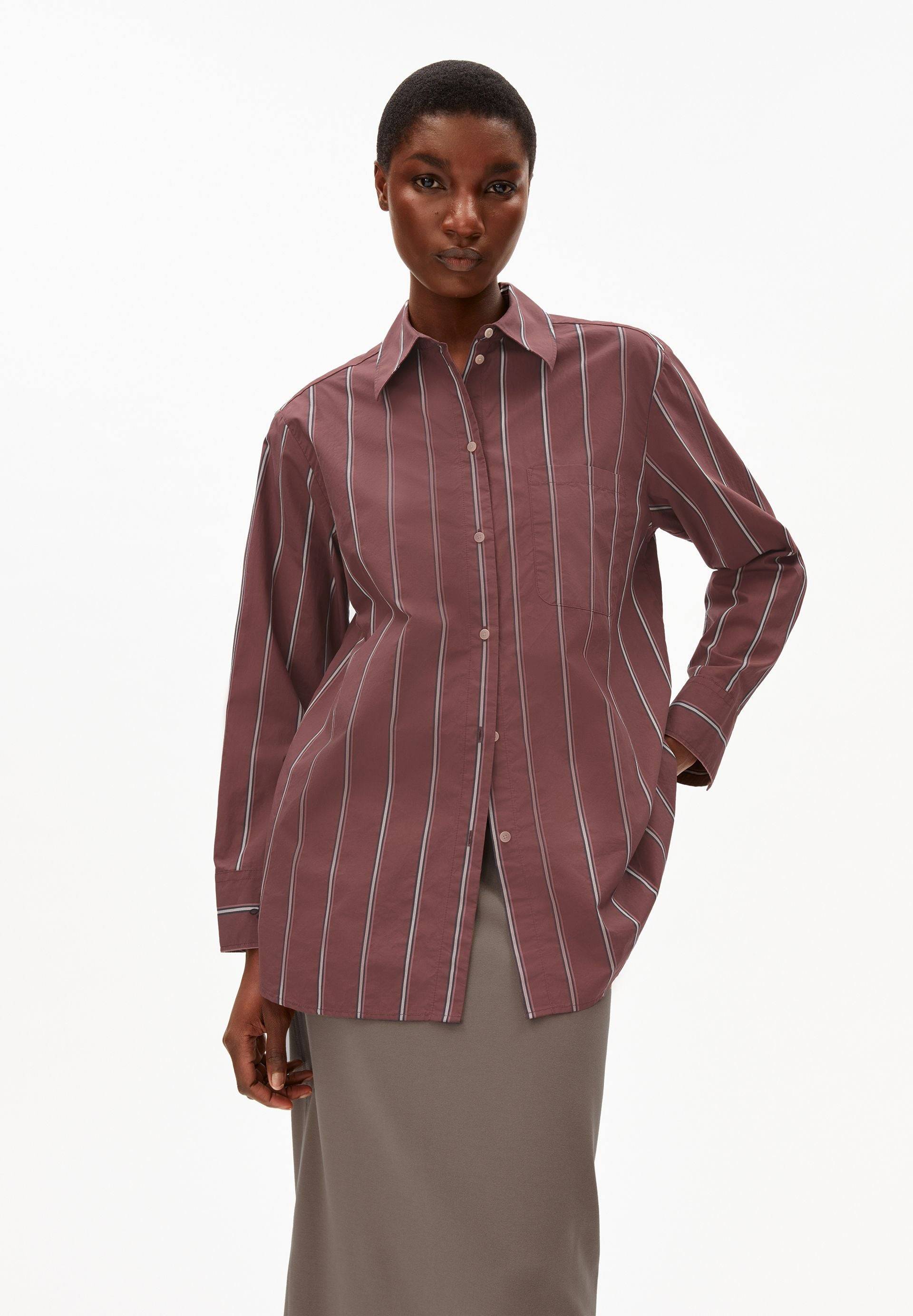 HALIAA STRIPED | dark berry Bluse aus Bio-Baumwolle S von ARMEDANGELS