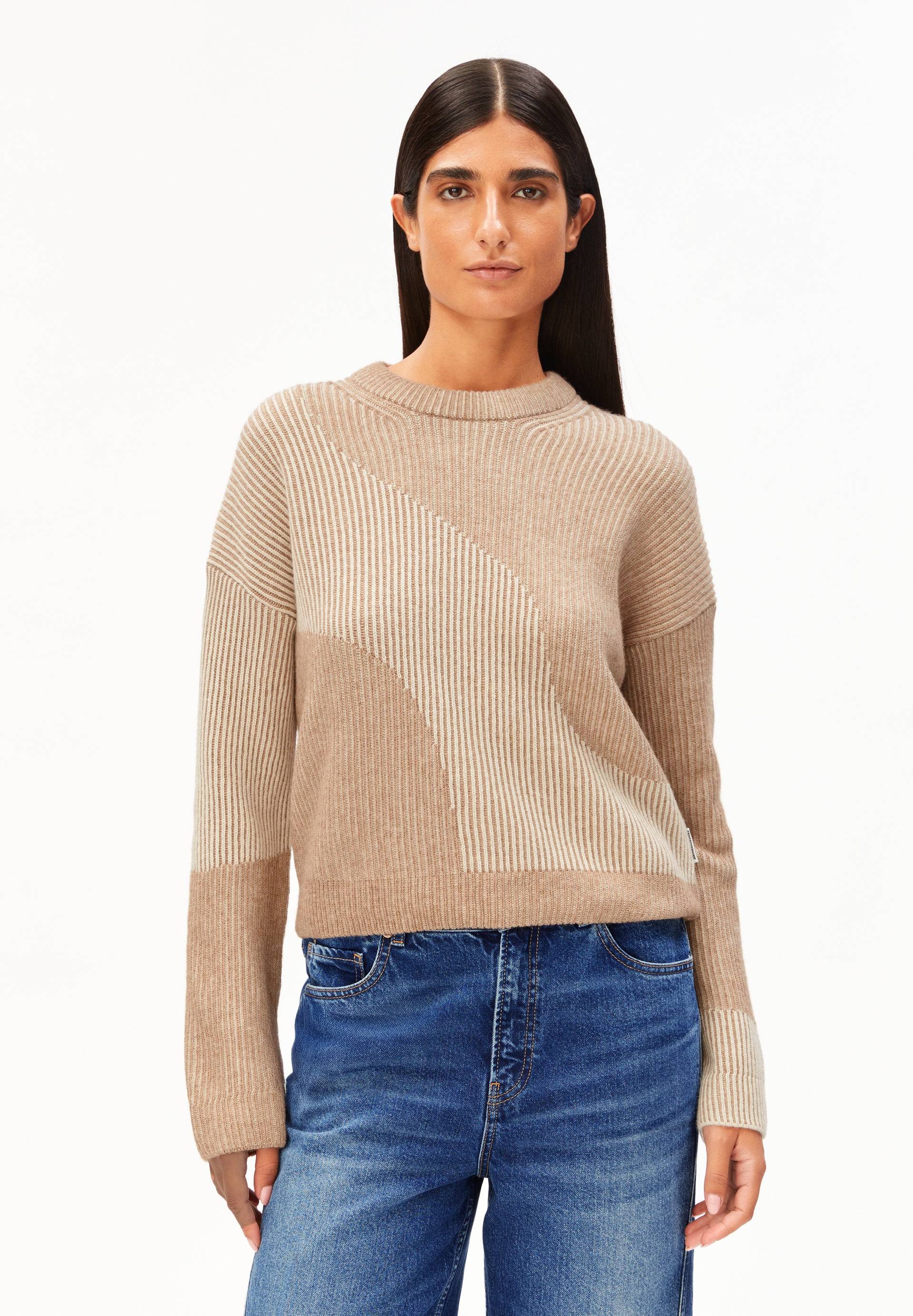 MAYRAA VANISE | camel melange-oatmilk Pullover aus Bio-Woll Mix XL von ARMEDANGELS
