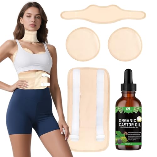 ARMINACO Rizinusöl-Set [castor-oil-4pack] für Frauen & Anfänger – 4 Wiederverwendb. Pack. + 60ml Bio-Öl & Guide | Leber/Bauch/Nacken/Brust | Auslaufsicher & Verstellbar (MagicSeal) von ARMINACO