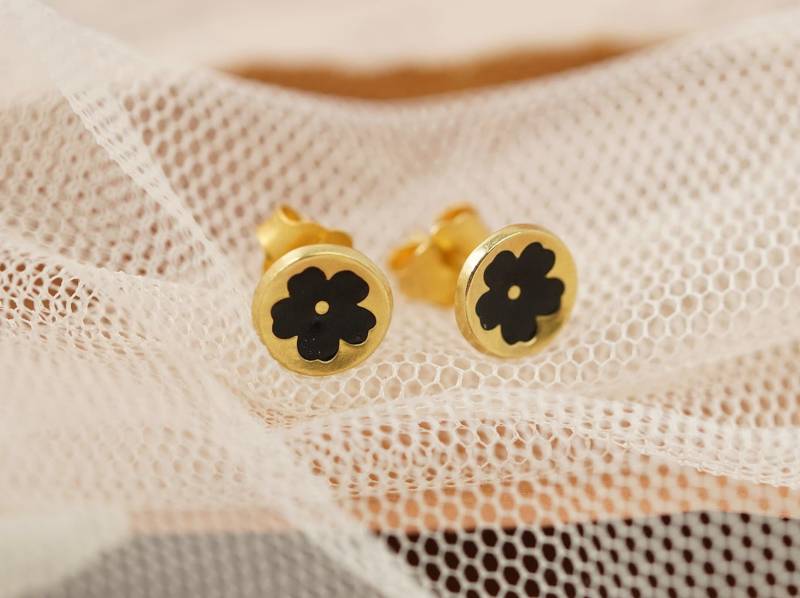 18K Schöne Solide Gold Emaille Ohrringe, Blumen Goldohrringe, Handgemachte Ohrstecker Mit 18K Schöne Solide Gold Emaille Ohrringe, Blumen Goldohrringe, Handgemachte Ohrstecker Mit von ARMMAJewelry