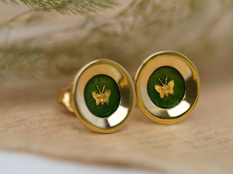 18K Solid Gold Emaille Ohrringe, Schmetterling Schmuck, Handgemachte Statement Ohrringe 18K Solid Gold Emaille Ohrringe, Schmetterling Schmuck, Handgemachte Statement Ohrringe von ARMMAJewelry