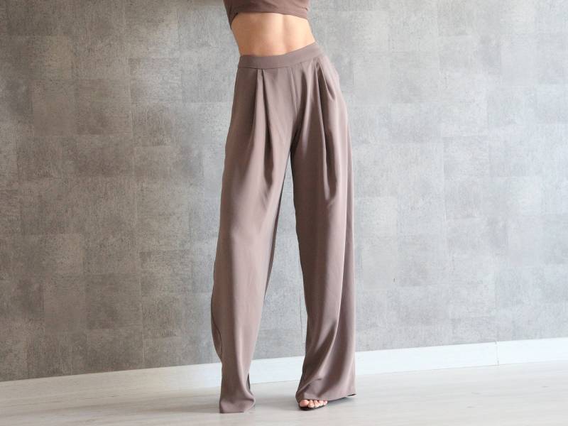 Nerz Hose Mit Weitem Bein | 100% Handarbeit Hohe Taille Palazzo Lockere Crepe Unsichtbarem Seitlichem Reißverschluss Weite von ARNAZAROVA