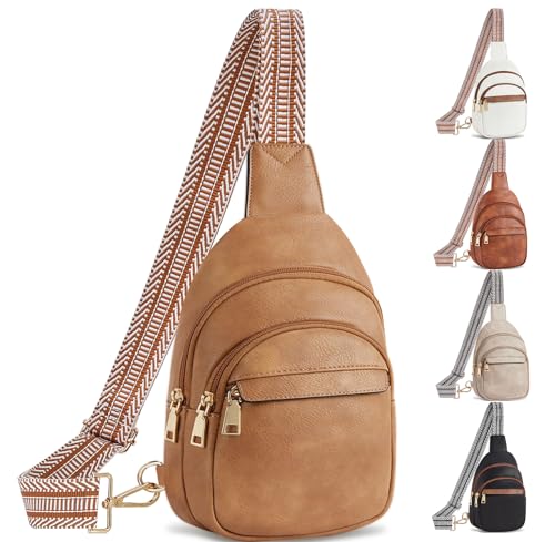 ARNTY Brusttasche Damen, Crossbody Bag Damen Leder Umhängetaschen Sling Bag Schultertasche Damen Breiter Gurt für Outdoorsport Reisen Einkaufen(Kamelbraun) von ARNTY