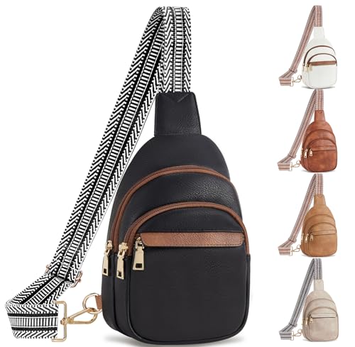 ARNTY Brusttasche Damen, Crossbody Bag Damen Leder Umhängetaschen Sling Bag Schultertasche Damen Breiter Gurt für Outdoorsport Reisen Einkaufen(Schwarz) von ARNTY