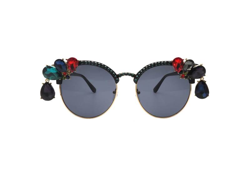 Handgefertigte Crystal Strass Runde Sonnenbrille - Verschönerte Uv400 Linse von AROCKONALENSEYEWEAR