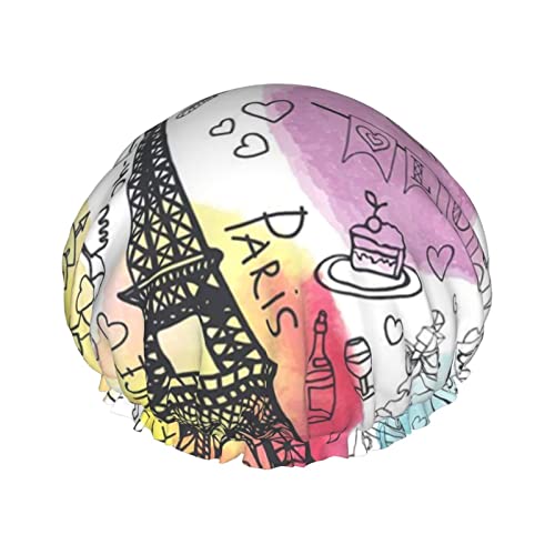 French Paris Tour Eiffelturm Duschhaube für Damen, wiederverwendbar, doppellagig, Stoff, Duschhauben für Mädchen, Haarkappen von AROONS