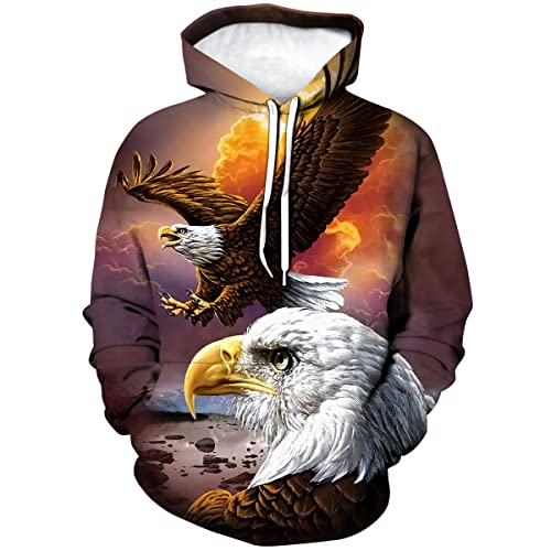 ARORALS Herren Weißkopfseeadler Hoodie Herbst Winter Langarm Pullover Tier Thema Sweatshirt Realistische Grafik Hoodie, Orange/Abendrot im Zickzackmuster (Sunset Chevron), XXX-Large von ARORALS