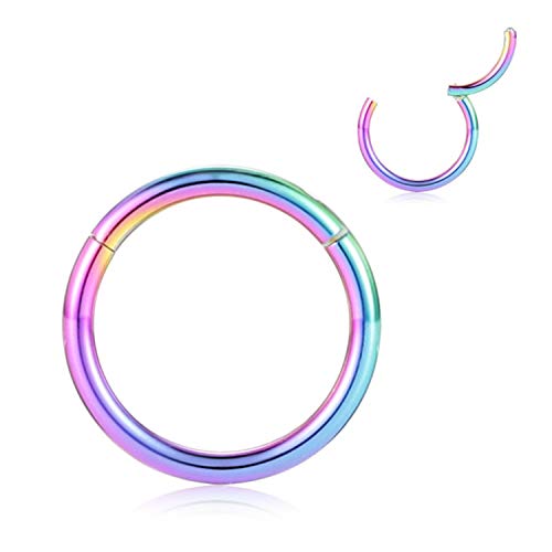 AROWRO 12 mm Creolen für Frauen Männer Dicke regenbogenplattierte Piercingringe 4 Gauge Septum Nasenringe Hoop 4G Septum Schmuck 316L Chirurgenstahl Scharnier Clicker Bull Nose Hoop von AROWRO