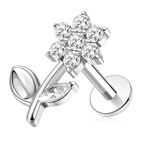 16g Labret Tragus Lippen Knorpel Medusa Schmuck Titan Tragus Medusa Conch Helix Monroe Philtrum Piercing Schmuck Innengewinde Ohrringe Tragus Hoop Ohrringe Lippen Ringe für Frauen Blume CZ 8mm Silber von AROWRO