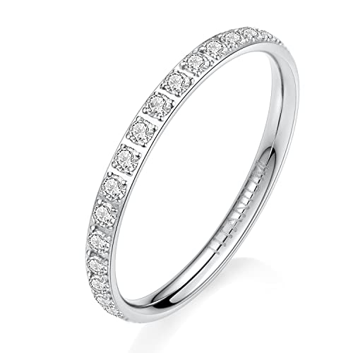 AROWRO 2 mm Damen Titan Ewigkeitsring Zirkonia Verlobungsring Jahrestagsring Ehering für Damen Herren Mädchen Größe 4 Silber von AROWRO