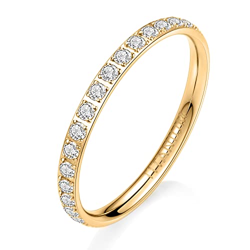 AROWRO 2 mm Damen Titan Ewigkeitsring Zirkonia Verlobungsring Jahrestagsring Ehering für Damen Herren Mädchen Größe 5 Gold von AROWRO