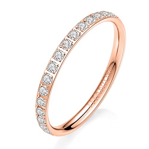 AROWRO 2 mm Damen Titan Ewigkeitsring Zirkonia Verlobungsring Jahrestagsring Ehering für Damen Herren Mädchen Größe 7,5 Roségold von AROWRO