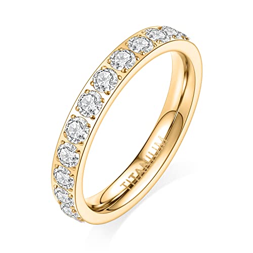 AROWRO 3 mm Damen Titan Ewigkeitsring Zirkonia Verlobungsring Jahrestagsring Ehering Größe 5 bis 9 (Gold, 5.5) von AROWRO