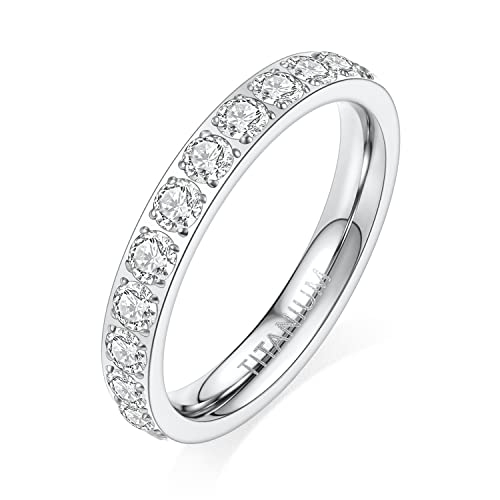 AROWRO 3mm Frauen Titan Ewigkeitsring Zirkonia Engagement Jahrestag Ring Ehering Größe 5 bis 9 (Silber, 7) von AROWRO