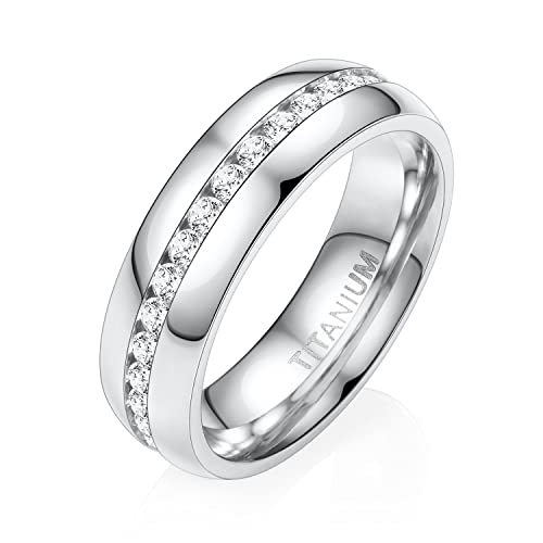 AROWRO 8 mm Damen Herren Titan Ring Zirkonia Ewigkeitsring Ehering Verlobung Jubiläum Aussage Kuppelring Stapelring Größe 12 Silber von AROWRO