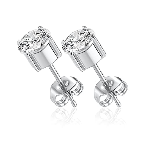 AROWRO 1 Paar Implantat Grade Titan Ohrstecker Set Hypoallergen 4mm Zirkonia Silber Ohrringe für Frauen Mädchen für Männer für empfindliche Ohren von AROWRO