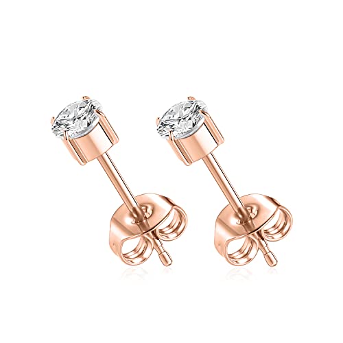 AROWRO 1 Paar Ohrstecker aus Titan in Implantatqualität, hypoallergen, 5 mm, Zirkonia, goldene Ohrringe für Frauen, Mädchen, für Männer, für empfindliche Ohren von AROWRO