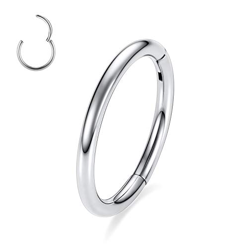 AROWRO 12 mm Creolen für Damen Herren dick versilbert Piercingringe 8 Gauge Septum Nasenringe Hoop 8G Septum Schmuck G23 Titan Klappbarer Clicker Bull Nose Hoop von AROWRO