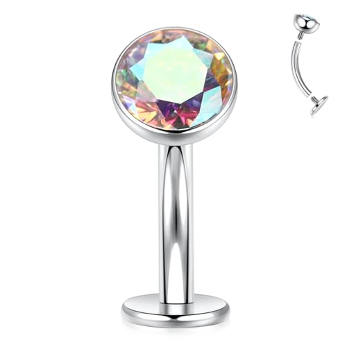 AROWRO 14G Bauchnabelpiercing Titan 10mm Bauchnabelring Flat Back Belly Piercing Silber Bauchnabelpiercing Cune Zirkon Nabelring Vch Schmuck Vch Nabelpiercing Schmuck für Frauen Männer von AROWRO