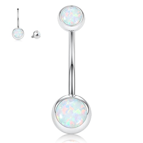 AROWRO 14G Belly Button Ring 14mm Long Belly Ring Belly Piercing Silver Belly Button Piercing Titanium Navel Ring White Opal Vch Jewelry Vch Navel Piercing Jewelry For Women Men von AROWRO