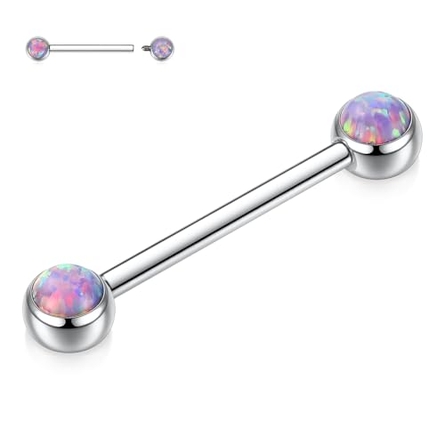 AROWRO 14G Bridge Tongue Rings G23 Titanium Bridge Tongue Bridge Piercing Jewelry 16mm Bridge Tongue Jewelry Silver Internally Threaded Bridge Piercing for Women Purple Opal Bridge Piercing von AROWRO