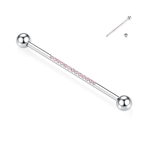 AROWRO 14G Industrial Piercing Ohrringe Silber Knorpel Ohrring Würfel Zirkon Industrial Barbell Chirurgenstahl Industrial Piercing Schmuck 1 1/2 Zoll 38mm Körperschmuck für Damen Herren von AROWRO