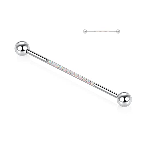 AROWRO 14G Industrial Piercing Ohrringe Silber Knorpelohrring Weißer Opal Paved Industrial Barbell Chirurgenstahl Industrial Piercing Schmuck 1 1/2 Zoll 38mm Körperschmuck für Frauen Männer von AROWRO