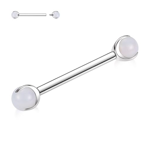 AROWRO 14G Nippel Zunge Brücke Piercing Schmuck Nippel Zunge Ringe Nippel Zunge Schmuck Silber G23 Titan mit Innengewinde Nippel Piercing Set für Frauen 18mm White Rainbow Stone Nippel Piercing von AROWRO