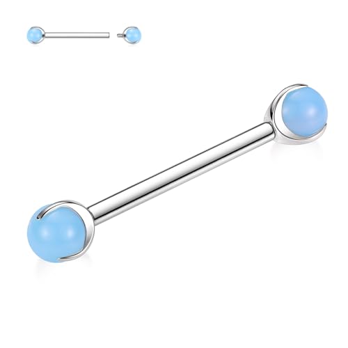 AROWRO 14G Nippel Zunge Ringe Nippel Zunge Brücke Piercing Schmuck Nippel Zunge Schmuck Silber G23 Titan mit Innengewinde Nippel Piercing Set für Frauen 18mm Blau Regenbogen Stein Nippel Piercing von AROWRO