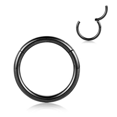 AROWRO 16 mm Creolen für Frauen Männer Dicke Piercingringe 6 Gauge Septum Nasenringe Hoop 6G Septum Schmuck 316L Chirurgenstahl Scharnier Clicker Bull Nose Hoop Balck von AROWRO