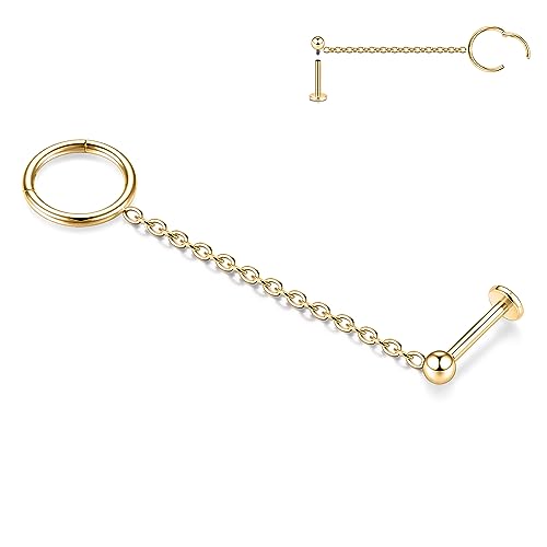 AROWRO 16G Kette Ohrringe Conch Hoop für Frauen Double Piercing Dangle Knorpel Ball Labret Ohrstecker 316L Chirurgenstahl Nasenring 8mm Bar Gold von AROWRO
