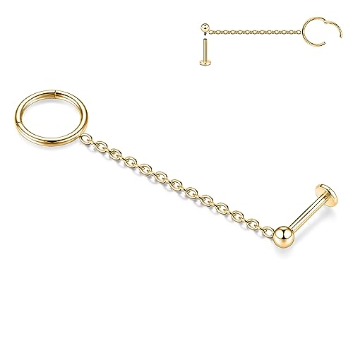 AROWRO 16G Kette Ohrringe Conch Hoop Ohrringe für Frauen Double Piercing Dangle Kette Knorpel Hoop Ohrringe Ball Labret Ohrstecker 316L Chirurgenstahl Nasenring Hoop 8mm Bar Gold von AROWRO