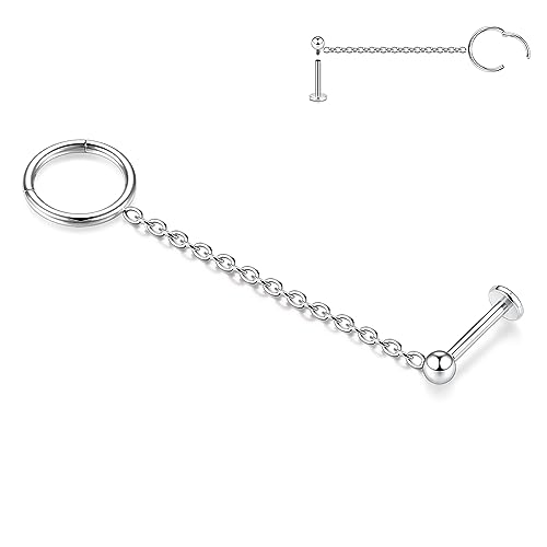 AROWRO 16G Kettenohrringe Conch Hoop für Frauen Double Piercing Dangle Kette Knorpel Ohrringe Ball Labret Stud Ear 316L Chirurgenstahl Nasenring 8mm Bar Silber von AROWRO