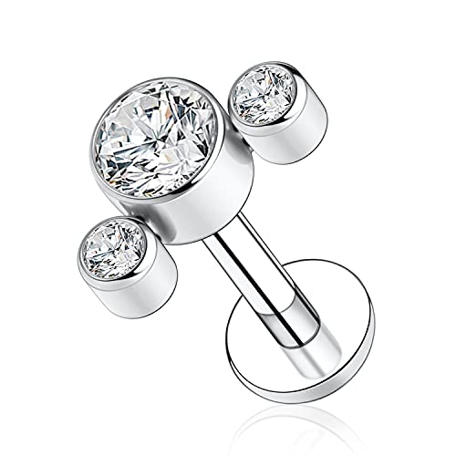 AROWRO 16G Labret Studs Lip Rings G23 Titan Monroe Lip Piercing Schmuck Innengewinde Helix Tragus Knorpel Conch Ohrring Frauen Mädchen Piercing Schmuck CZ 6mm von AROWRO