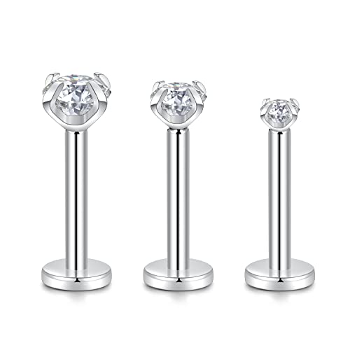 AROWRO 16G Lippenringe Labret Studs G23 Titan Monroe Lip Piercing Schmuck Innengewinde Helix Tragus Knorpel Conch Ohrring Frauen Mädchen Piercing Schmuck CZ 6mm von AROWRO