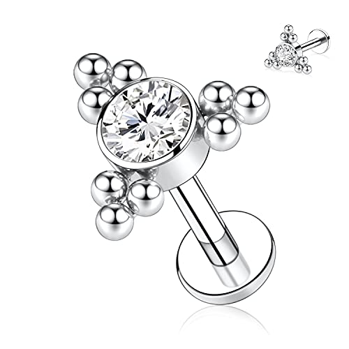 AROWRO 16G Lippenringe Labret Studs G23 Titan Monroe Lip Piercing Schmuck Innengewinde Helix Tragus Knorpel Conch Ohrring Frauen Mädchen Piercing Schmuck CZ 8mm von AROWRO