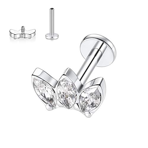 AROWRO 16G Lippenringe Labret Studs G23 Titan Monroe Lip Piercing Schmuck Innengewinde Helix Tragus Knorpel Conch Ohrring Frauen Mädchen Piercing Schmuck CZ 8mm von AROWRO