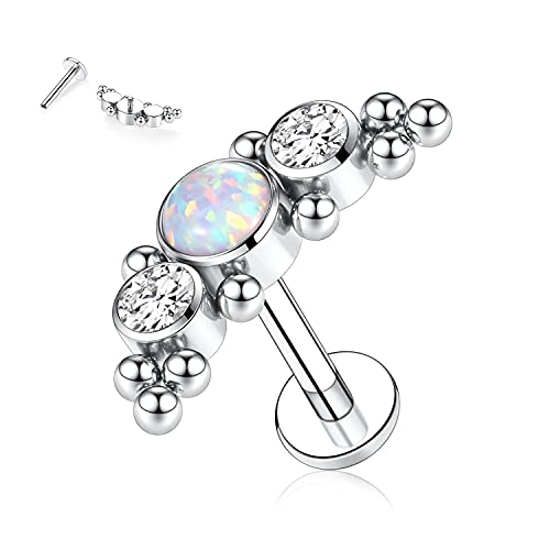 AROWRO 16G Lippenringe Labret Studs G23 Titan Monroe Lip Piercing Schmuck Innengewinde Helix Tragus Knorpel Conch Ohrring Frauen Mädchen Piercing Schmuck CZ Opal 8mm von AROWRO