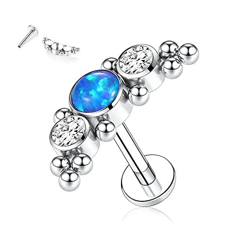 AROWRO 16G Lippenringe Labret Studs G23 Titan Monroe Lip Piercing Schmuck Innengewinde Helix Tragus Knorpel Conch Ohrring Frauen Mädchen Piercing Schmuck CZ Opal 8mm von AROWRO
