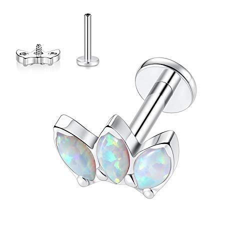 AROWRO 16G Lippenringe Labret Studs G23 Titan Monroe Lip Piercing Schmuck Innengewinde Helix Tragus Knorpel Conch Ohrring Frauen Mädchen Piercing Schmuck Opal 8mm von AROWRO