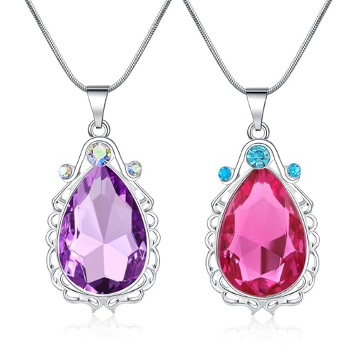 AROWRO 2 Stück Sofia Halskette die erste Amulett und Elena Prinzessin Zwillingsschwester Teardrop Halskette Prinzessin Kostüme Schmuck für Mädchen von AROWRO