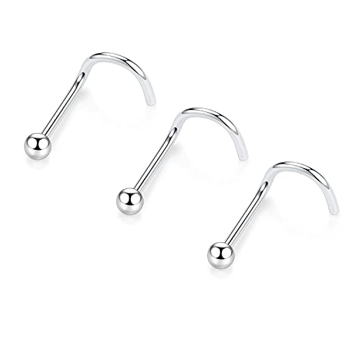 AROWRO 3 Stück 20 g 2 mm Ball Nasenringe Ohrstecker Nasenschraube G23 Titan Nasenringe Creolen Diamant hypoallergen 7 mm Länge Nasenloch Nasenpiercing Schmuck für Damen Herren Silber von AROWRO