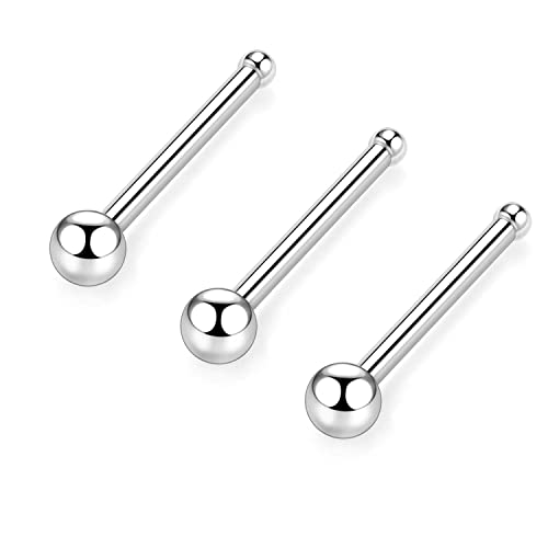 AROWRO 3 Stück 20 g 2 mm Ball Nasenringe Ohrstecker Nasenschraube G23 Titan Nasenringe Hoop Hypoallergen Nasenloch Nasenpiercing Schmuck für Frauen Männer 7 mm Länge gerade Nasenschraube von AROWRO