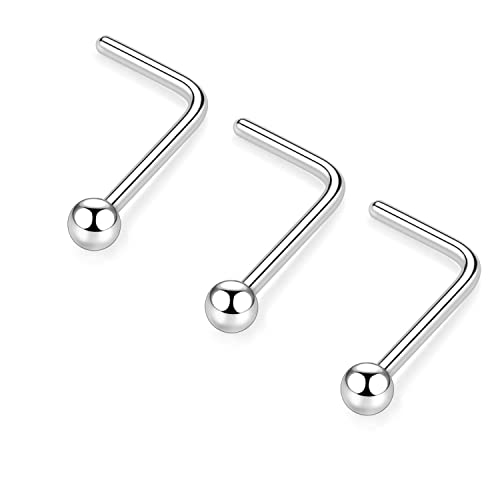 AROWRO 3 Stück 20 g 2 mm Kugel-Nasenringe für Frauen Diamant-Nasenstecker Nasenstecker Silber 7 mm Länge L-förmige Nasenringe Ohrstecker Nasenloch Piercing Schmuck 20 Gauge Nasenschraube G23 Titan von AROWRO